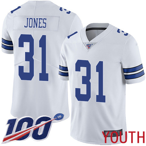 Youth Dallas Cowboys Limited White Byron Jones Road #31 100th Season Vapor Untouchable NFL Jersey